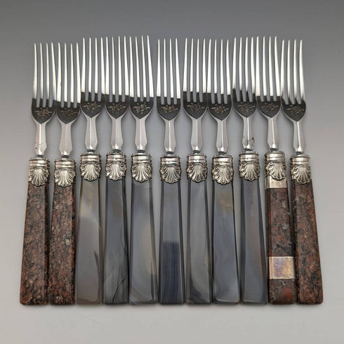 1900 年左右英國復古天然石柄餐具 12 對套裝盒裝卡文迪什